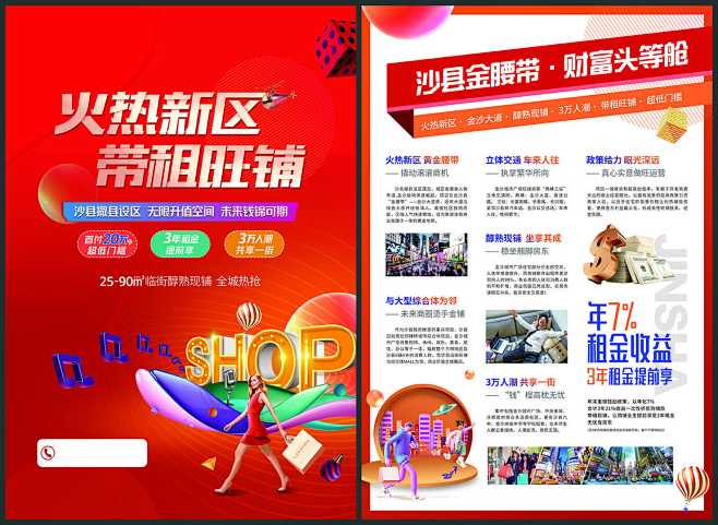 商业地产旺铺商铺带租约DM单页PSD源文...