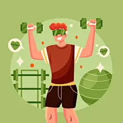 扁平卡通头戴VR虚拟现实运动游戏人物健身场景插画ai矢量设计素材-淘宝网