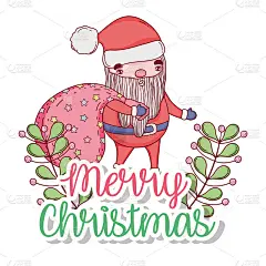 santa claus with bag and branches leaves