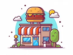 汉堡店，快餐店门面店铺卡通矢量插画矢量图素材