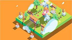 黄绿清新创意高端大气古建筑插画