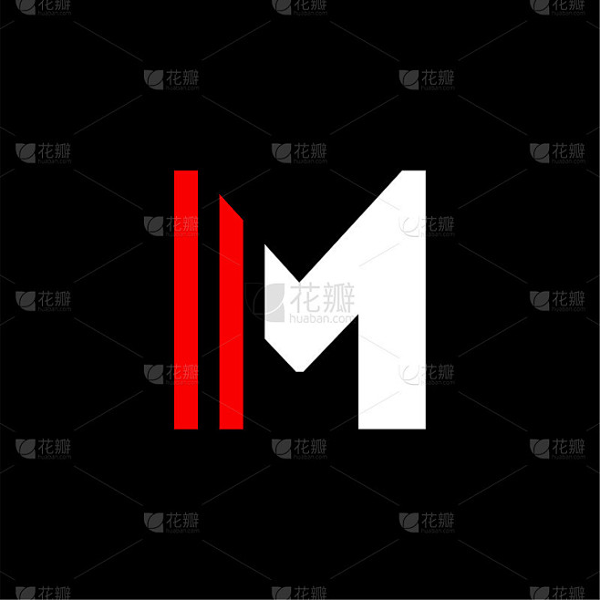红线几何矢量标志字母M