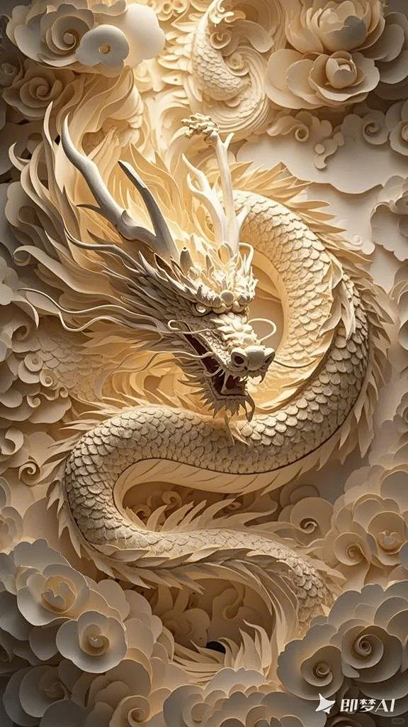 喜庆吉祥中国龙纸雕浮雕AI绘画手机壁纸 - 小红书-花瓣网