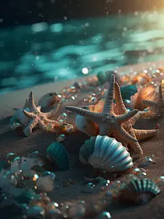 热带海滩度假贝壳和海星壁纸