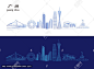 广州城市地标建筑线性矢量图