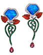 KATHERINE JETTER Poison Berry Earrings 8.48ct hand-carved Australian Opal Flower Petals delicately set in 18K White Gold with diamonds, Tsavorite Garnet detail with Fire Opal petals and Pink Tourmaline.