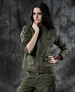 自由骑士户外服装军迷休闲女装夹克立领军绿 短款修身外套春秋 女-tmall.com天猫