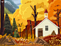 Autumn Forest Cabin autumn silent paint design innn forest illustration