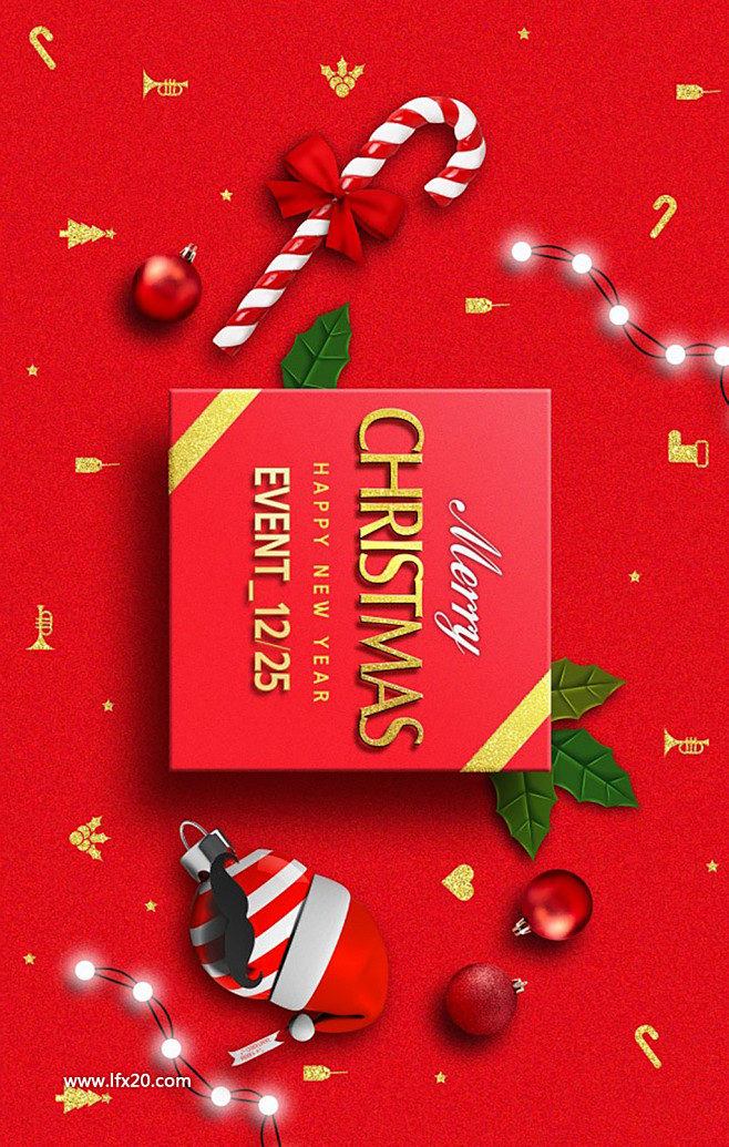 圣诞节礼物礼盒圣诞树祝福卡丝带海报