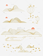 中国风传统线条山脉祥云灯笼装饰插画