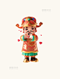 春节新春3D立体喜庆中国风卡通财神爷人物大年初五情人节比心