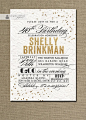 Lace Gold Glitter Birthday Invitation Modern White Lace Shabby Chic Typography Poster 40th 50th Printable Digital or Printed - Shelly Style