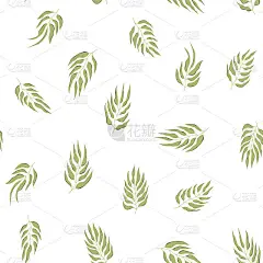 花卉无缝与手绘颜色的叶子。可爱的秋天背景。热带绿色的树枝。现代植物成分。时尚矢量库存插图墙纸，海报，