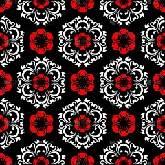 花卉无缝模式。黑红白背景