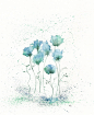 Blue Fields of Love/ Blue, Green, Flowers/ Archival Watercolor Print