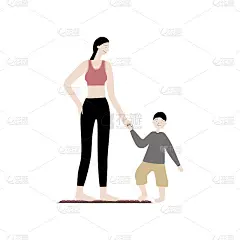 矢量平面手绘插画与妈妈和儿子使用针灸垫按摩脚。自我按摩涂抹器。按摩和家庭