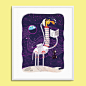 Space Animals : Set of three space-themed illustration featuring animal astronauts. Perfect artwork for a child's bedroom.