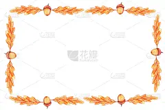 矩形水彩秋天框架手工绘制的秋天橡树叶和橡子。边框，背景贺卡，文字，图片或邀请。快乐的秋天
