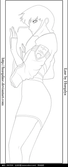 穿着裙子的卡通动漫人物线稿图片