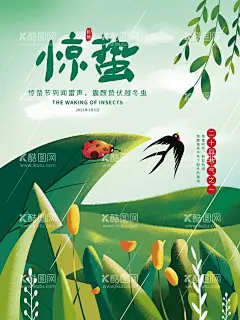 手绘惊蛰海报  - 源文件下载【酷图网】惊蛰,惊蛰节气,惊蛰节日海报,惊蛰海报,节日海报,24节气,二十四节气,春,春天,惊蛰插画,手绘海报,节气插画,扁平插画,噪点插画,植物,扁平植物,
