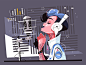 Voice recording studio kit8 flat vector illustration character woman pretty studio recording voice