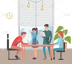 商务人士交流，讨论一个项目，一起头脑风暴。办公室商务会议