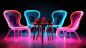 neon lights (Furniture), digital art, stunning, intricate, glowing, --ar 16:9 --style raw --v 5.2