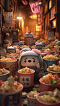 Realistic 4D render, Squishmallow Cosbaby movie: Squishmallow Cosbaby Invasion of the Killer Ramen (Maruchan), there are thousands of Cups of Killer Ramen taking over the city is Tokyo at night: action pose: cute, adorable, playful Cups of Killer Ramen ar