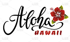 阿罗哈夏威夷黑字题字与红色木槿花。