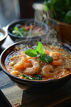 招牌泰国菜美味虾仁汤面
