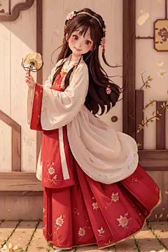 原创手绘卡通古装汉服女生人物插画