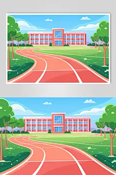 AI数字艺术扁平风校园球场操场插画-众图网