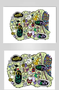 美式快乐派对儿童涂鸦插画素材