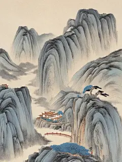哑光绘画，悬崖峭壁，陡峭，险峻，刺绣，苏绣，细腻的针线，张大千，陈家泠，扁平风 ，颜色曲线，极简主义，by James Turrel
