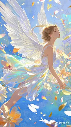 中国画，仙气飘飘，工笔，细腻的笔触，，高品质，杰作，超高清晰度，惊人的构图，极度细致，疯狂的细节，一个女孩，天使的翅膀，美丽的脸庞，完美的女性身体，（裙摆由 (1)