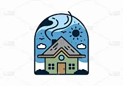 简单住宅设计的线条艺术插画