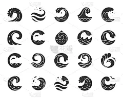 符号,波浪,黑色,分离着色,环境,海洋,漏字板,品牌名称,矢量,剪影