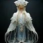 以白色水母为灵感的连衣裙，长长的触手 ​​​​