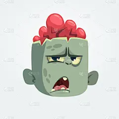 乐趣,人的头部,僵尸,计算机图标,灰发,卡通,分离着色,怪异,男人