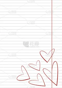 矢量空白的信件或贺卡。笔记本纸，白色的心形和线条。A4格式大小。