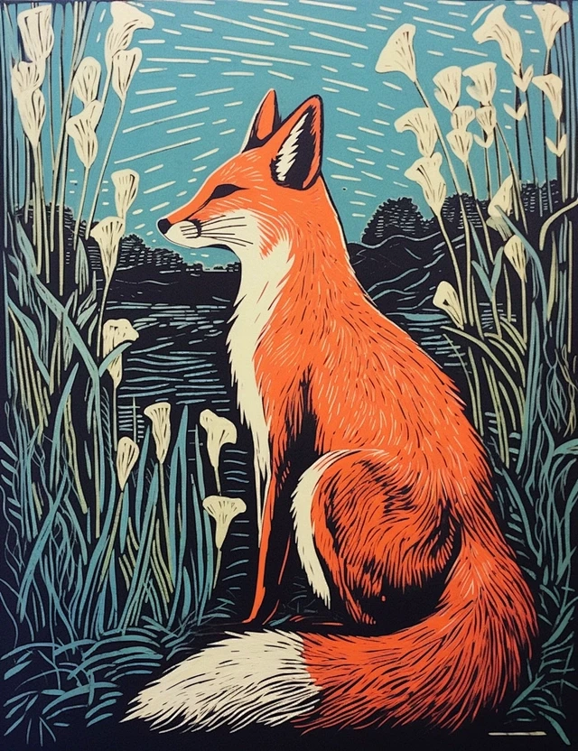 linocut fox