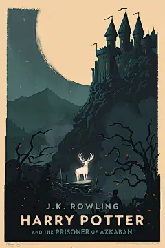 Olly Moss : Limited edition posters depicting Hogwarts Castle during the events of each book of the saga Harry Potter [700x1051px]