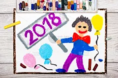 气球,新年前夕,幸福,2018,男人,色彩鲜艳,绘画插图,美,贺卡,艺术