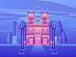 Illustration. cloudes stars sky trees light post buildings colorful illustration graphic design vector adobe photoshop adobe illustrator
