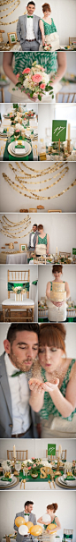 绿色+金色的婚礼布置灵感