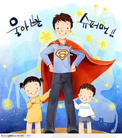 超人父亲韩国手绘插画高清摄影桌面壁纸图片素材