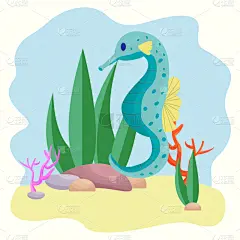 矢量,可爱的,背景,绘画插图,式样,接力赛,植物群,水下,珊瑚,海洋