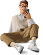 3D young man in formalwear sitting on the floor and taking photo Illustration in PNG, SVG