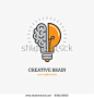 Logo with a half of light bulb and brain isolated on white background. Symbol of creativity, creative idea, mind, thinking.