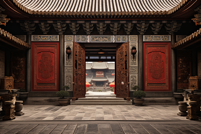 古代建筑四合院大门建筑摄影图